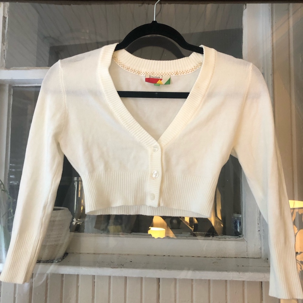 ModCloth Fervour Cropped Cardigan Sweater Off White Cream - XS